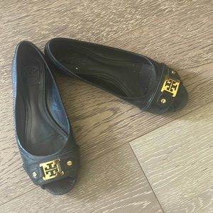 Tory Burch Peep Toe Ballet Flat Black 7